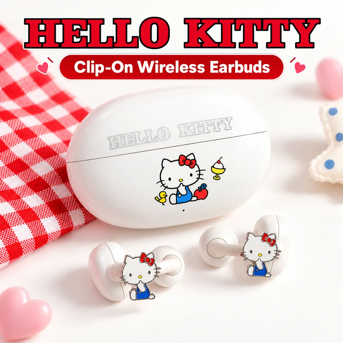HELLO KITTY Clip-On Earbuds